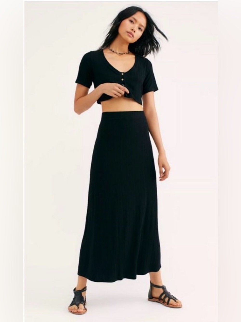 FREE PEOPLE FP Beach Gloria 2 piece SET - Top & Skirt Black